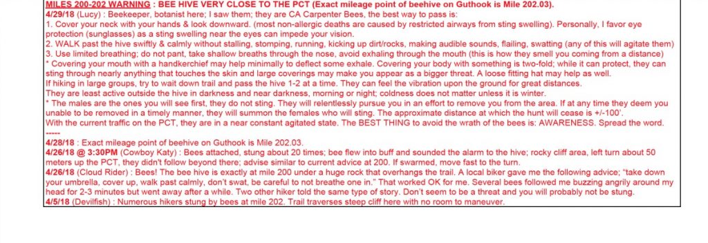 Bees Pacific Crest Trail 2018