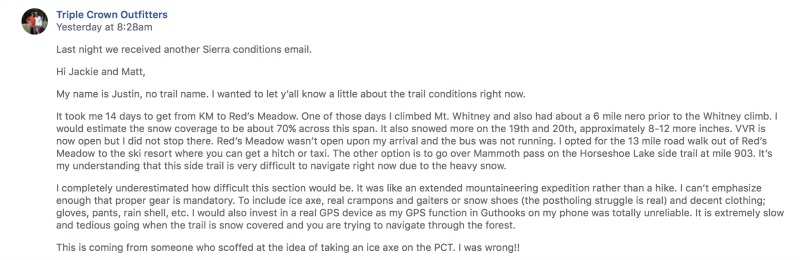 Trail conditions PCT 2018