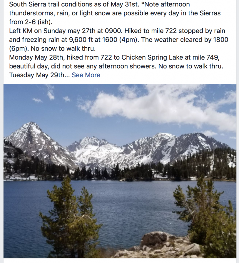 Trail Conditions Sierras PCT 2018