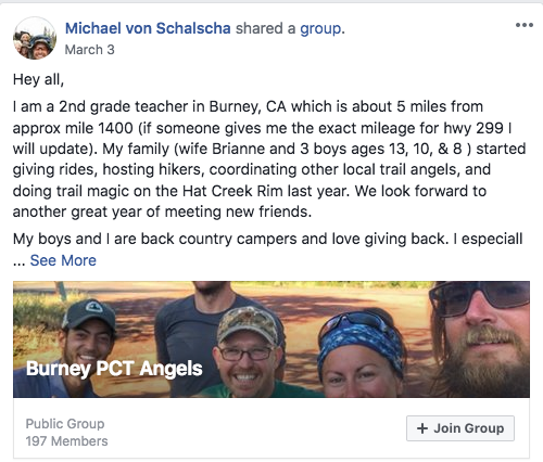 Burney, CA Trail Angel Group, PCT 2018
